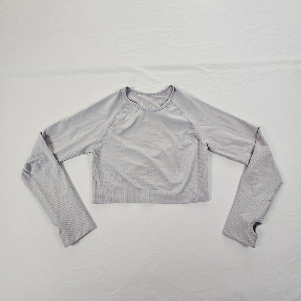 Aoxjox Pale Lavender Long Sleeve Thumbhole Cropped Fitted Workout Athletic Top L